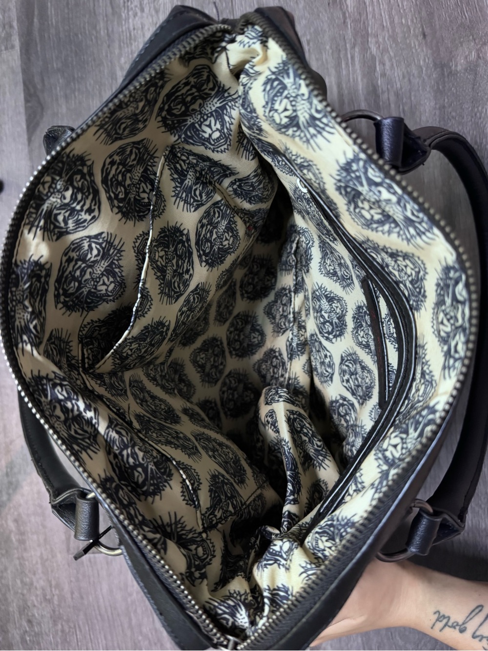 Ed Hardy Black Floral Tattoo-Print Satchel with Pink Accents - Picture 3 of 3